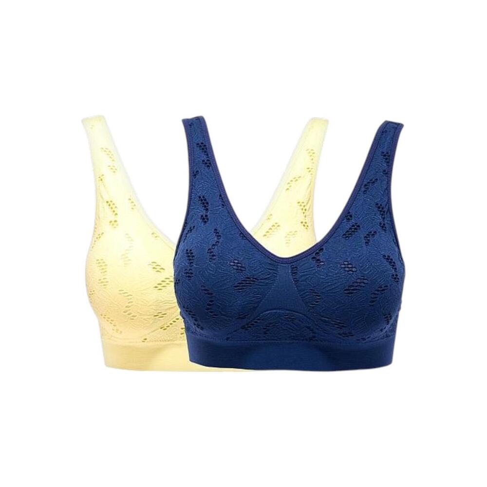Rhonda Shear Women's 2-pack Bra Midnight Navy/Yellow - Regular